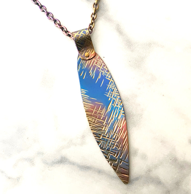 Niobium Blue & Gold Dagger Pendant