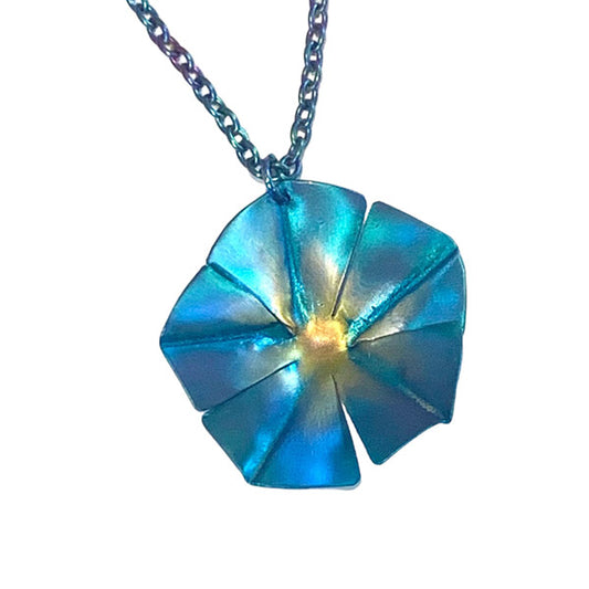 Peacock blue niobium morning glory necklace