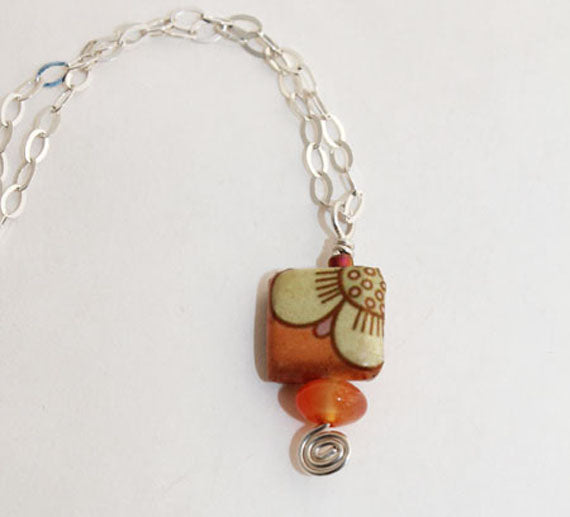 Orange Petal Decoupage Bead Necklace