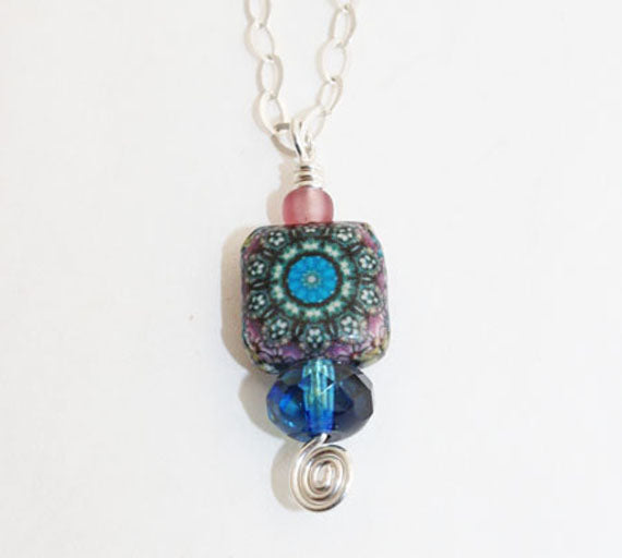 Kaleidoscope Decoupage Bead Necklace