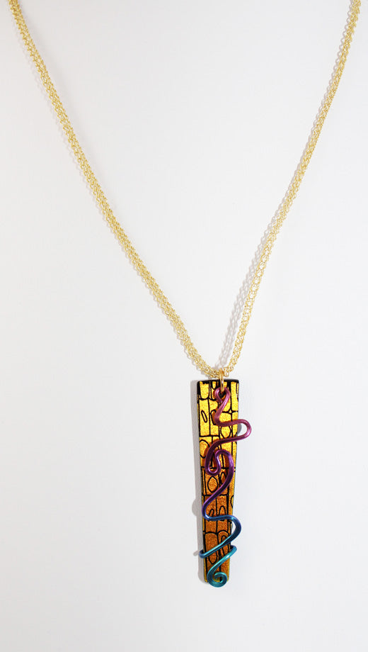 Yellow Dichroic Squiggle Necklace