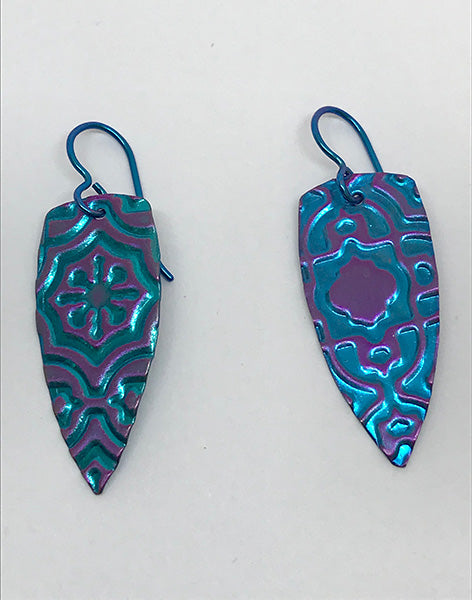 Embossed Niobium Shield Earrings
