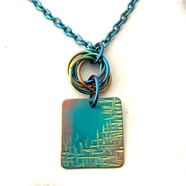 Niobium Turquoise Square Pendant with Mobius